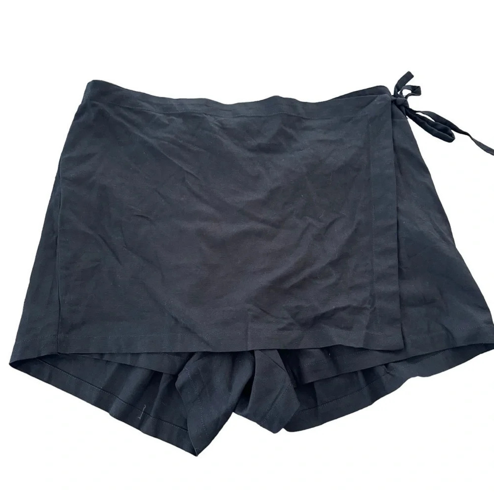NWT Eloquii size‎ 20 Black Linen Blend Skirted Shorts Tie Front Summer New